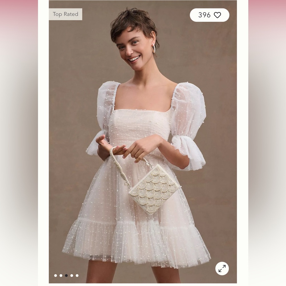 Watters Macaron square neck tulle embellished mini dress